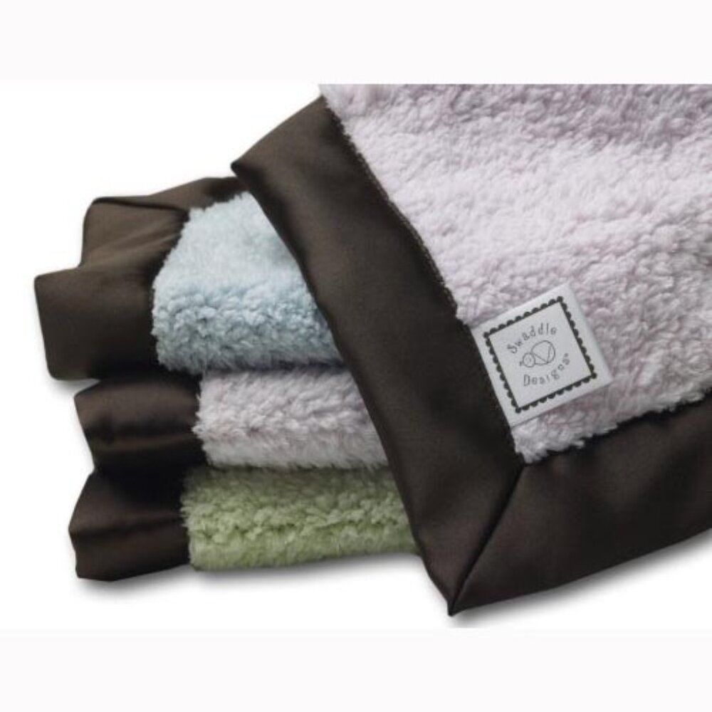 Swaddle Designs Baby Lovie "Green Microfleece with Chocolate Brown Satin Trim" - Picture 2 of 7